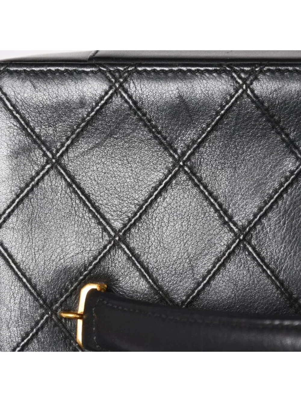 Chanel Bicolor Vanity Bag Handbag CC Logo Lambskin Black Gold